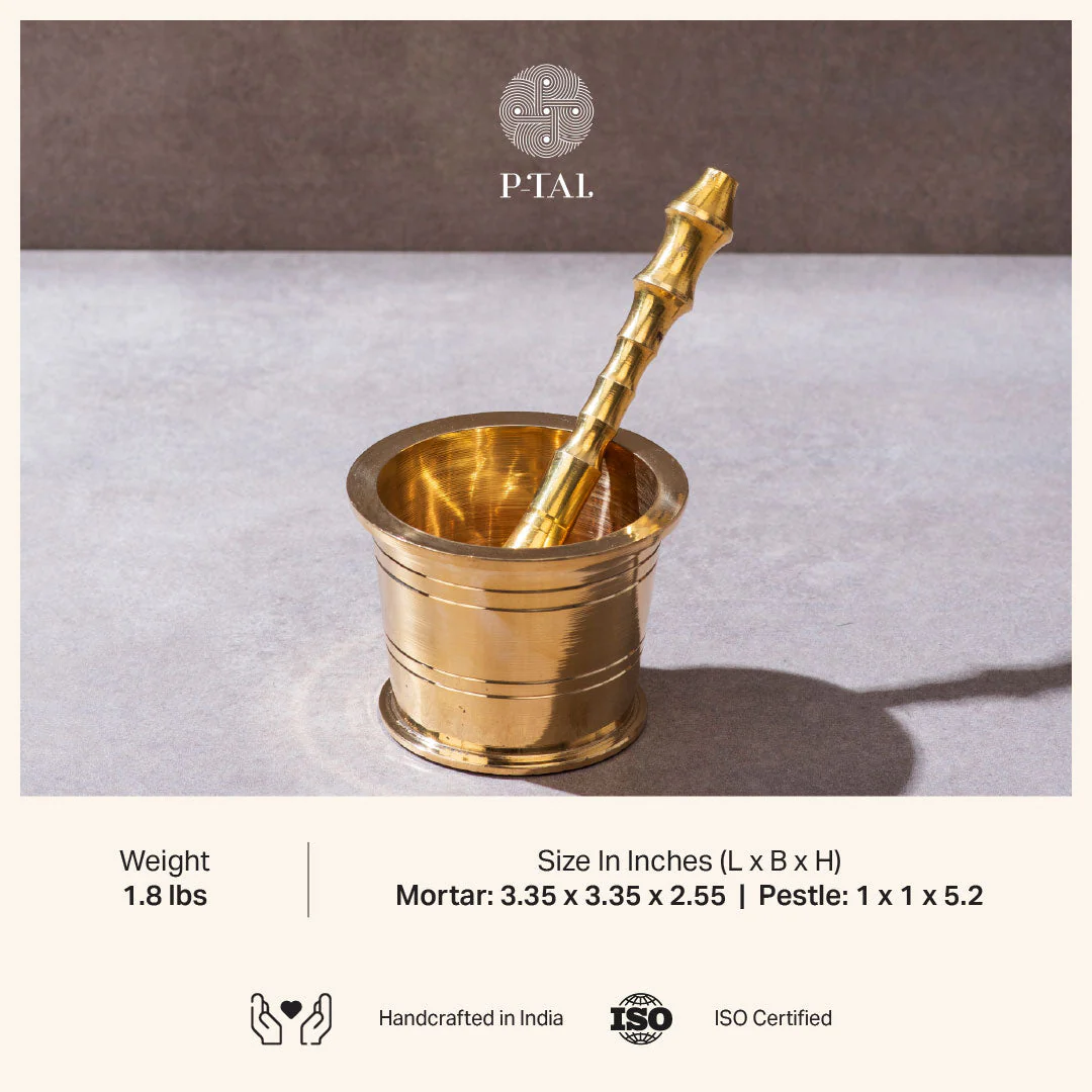 Chai Starter Kit (Brass Saucepan with Insulated handle + Brass Mortar and Pestle) - Image 4